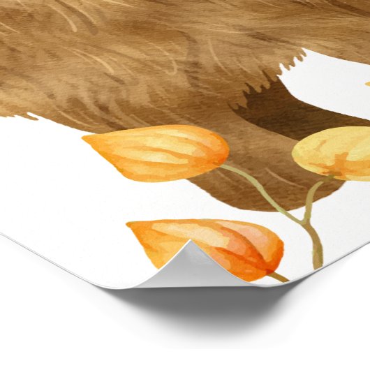 Poster Automne Boho Highland Vache Baby shower Bienvenue (Coin)