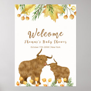 Poster Automne Boho Highland Vache Baby shower Bienvenue