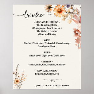 Poster Automne Boissons Mariages Fleurs sauvages Menu Sig