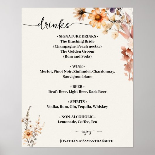 Poster Automne Boissons Mariages Fleurs sauvages Menu Sig (Devant)