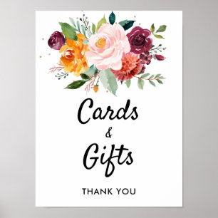 Poster Automne Bourgogne Blush Floral Wedding Cartes & Ca