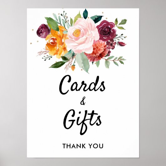 Poster Automne Bourgogne Blush Floral Wedding Cartes & Ca (Devant)