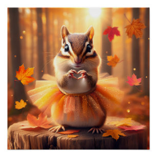 Poster Automne Chipmunk Avec Tutu et Coeur
