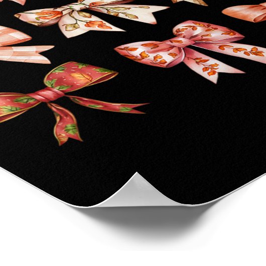 Poster Automne Citrouille Bow Coquette Feuilles d'Automne (Coin)