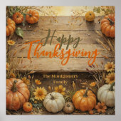 Poster Automne Citrouille Feuille Russe Bois Thanksgiving (Devant)