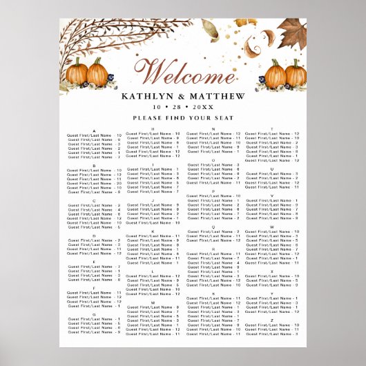 Poster Automne Citrouille Mariage de automne Siège alphab (Devant)