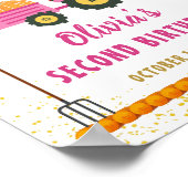 Poster Automne Citrouille Pink Tractor Girl Anniversaire  (Coin)