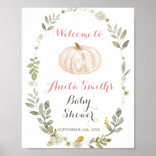 Poster Automne Citrouille verdure baby shower Floral bien (Devant)