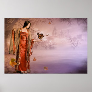 Poster Automne et papillons de monarque