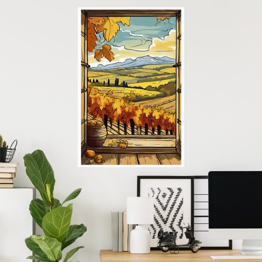 Poster Automne / Fenêtre Automne Vue de l'affiche Vignobl (Bureau à domicile)
