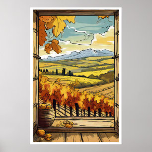 Poster Automne / Fenêtre Automne Vue de l'affiche Vignobl