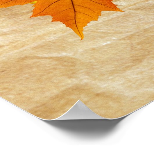 Poster Automne Feuilles d'érable sur papier Texture Thank (Coin)