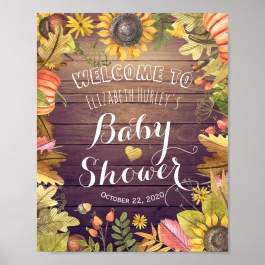 Poster Automne Feuilles et Baby showers Citrouilles Accue (Devant)