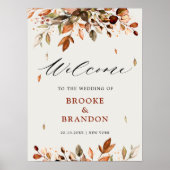 Poster Automne Feuilles Mariage campagnard rustique Accue (Devant)