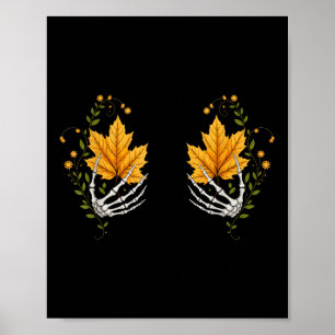 Poster Automne Feuilles Squelette Mains Bra Halloween Par