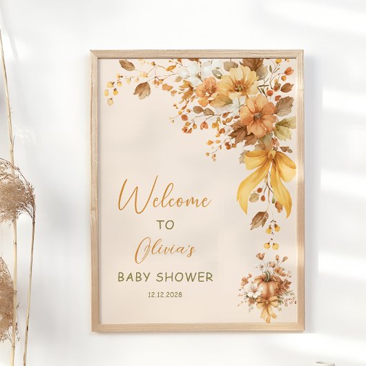Poster Automne Floral Boho Baby shower Bienvenue