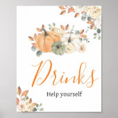 Poster Automne Floral Citrouille Baby shower Boissons (Devant)