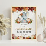 Poster Automne Floral Citrouille mignon Baby shower éléph<br><div class="desc">Panneau de bienvenue Chic Automne / Automne Floral Elephant Girl Baby shower, avec un mignon petit éléphant et aquarelle orange et bordeaux ornés de citrouilles. Personnalisez ce magnifique panneau avec les détails de votre partie facilement et rapidement, appuyez simplement sur le bouton customiser pour réorganiser et formater le style et...</div>