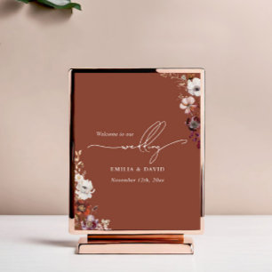Poster Automne Floral Dark Terracotta Calligraphie Mariag