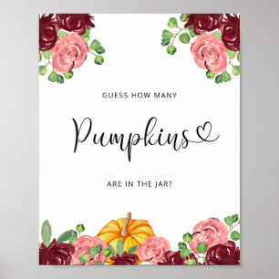 Poster Automne floral devinez combien d'affiche citrouill