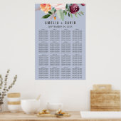Poster Automne Floral Dusty Blue Seating Chart (Cuisine)