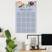 Poster Automne Floral Dusty Blue Seating Chart (Bureau à domicile)