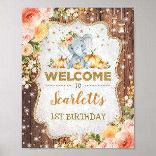 Poster Automne Floral Elephant 1er Anniversaire Automne B
