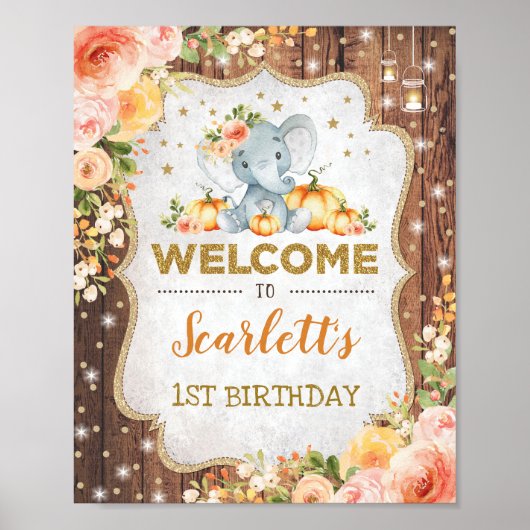 Poster Automne Floral Elephant 1er Anniversaire Automne B (Devant)