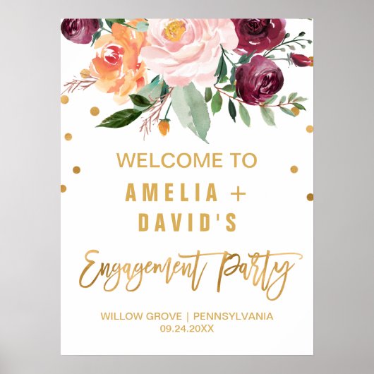 Poster Automne Floral Engagement Party Bienvenue (Devant)