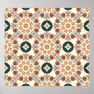Poster Automne Floral Géométrique, Vintage sans fil.