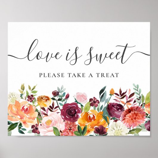 Poster Automne Floral Love Is Sweet Dessert Bar Panneau (Devant)