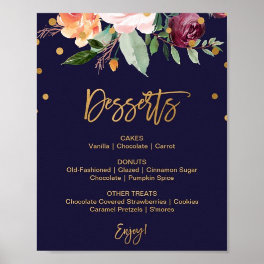 Poster Automne Floral Mariage Dessert Menu Signe (Devant)