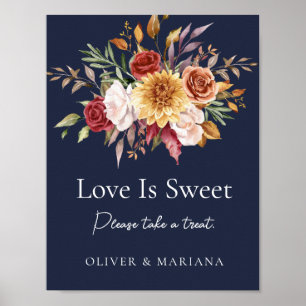 Poster Automne Floral Marine Bleu Mariage L'amour est dou