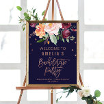 Poster Automne Floral Rose Gold Bachelorette Party Bienve<br><div class="desc">Cette affiche d'accueil fleurie rose or bachelorette d'automne est parfaite pour une douche mariage de automne. Le design comprend un bouquet époustouflant de pêche à l'orange et de fleurs bordeaux marsala, avec typographie et confettis en feuille d'or rose. Customisez l'affiche avec le nom de la future mariée, ainsi que la...</div>