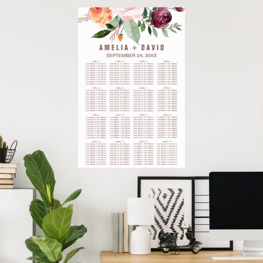 Poster Automne Floral Rose Gold Light Seize Chart (Bureau à domicile)