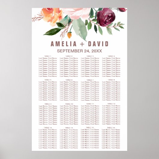 Poster Automne Floral Rose Gold Light Seize Chart (Devant)