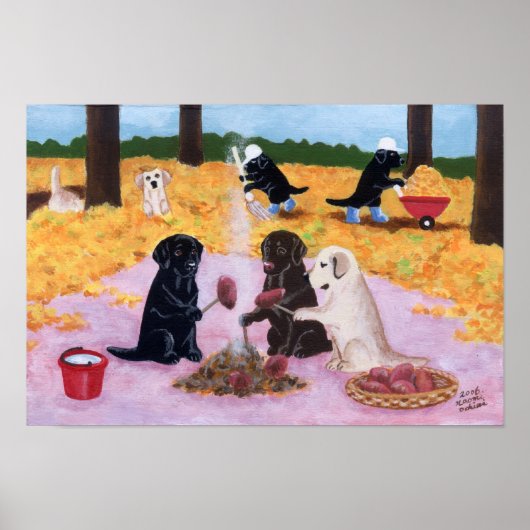 Poster Automne Fun Labradors OEuvre d'art (Devant)