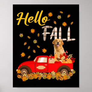 Poster Automne Golden Retriever Leaf Automne Red Truck Ch