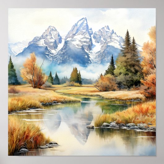 Poster Automne Grand Teton National Park Painting Print (Devant)