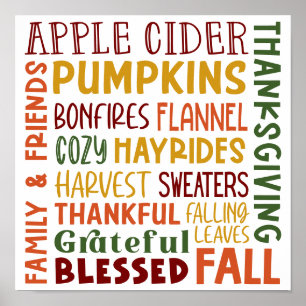 Poster Automne Hiver Jour de Thanksgiving Fête de fin d'a