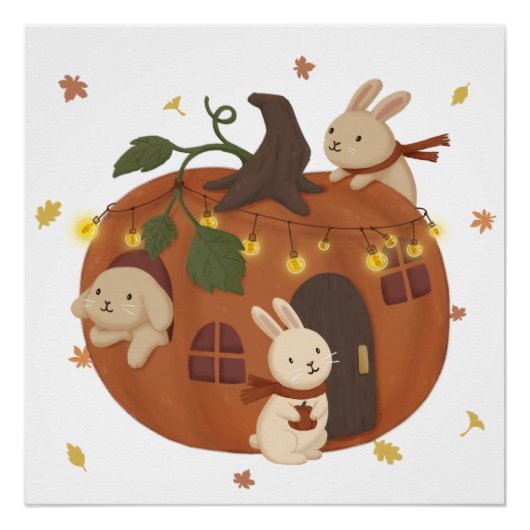 Poster Automne incroyable : Lapin et Citrouille (Devant)