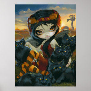 Poster Automne Kitties ART IMPRIMER Halloween Fée chat no