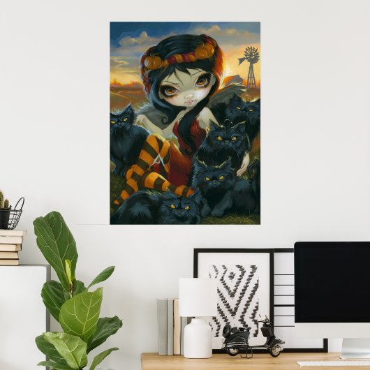 Poster Automne Kitties ART IMPRIMER Halloween Fée chat no (Bureau à domicile)
