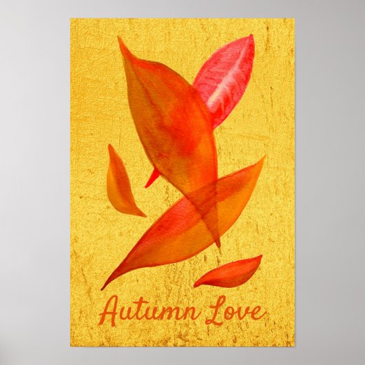 Poster Automne Love slogan Orange Automne Feuilles automn (Devant)