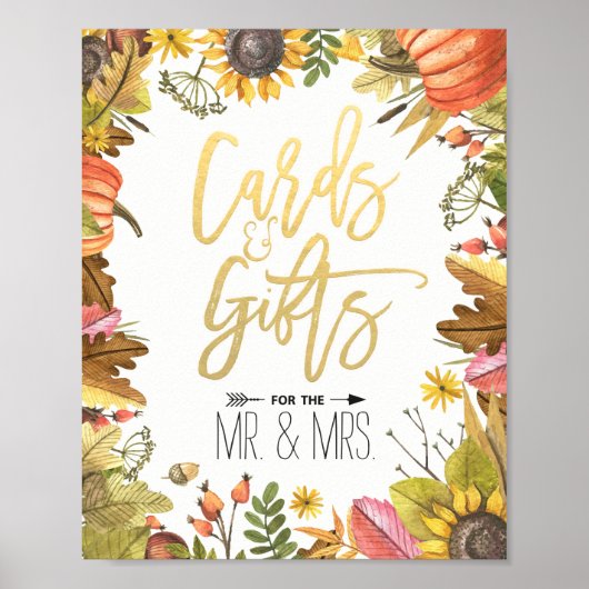 Poster Automne Maple Feuilles Cartes Cadeaux Mariage Sign (Devant)