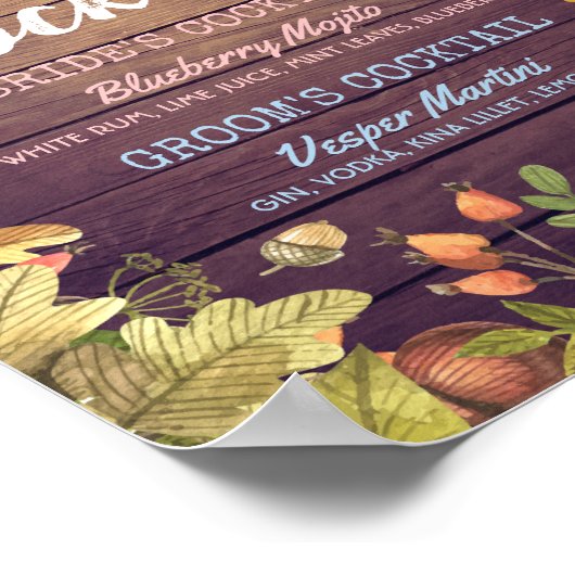 Poster Automne Mariage de automne Signature Cocktail Menu (Coin)