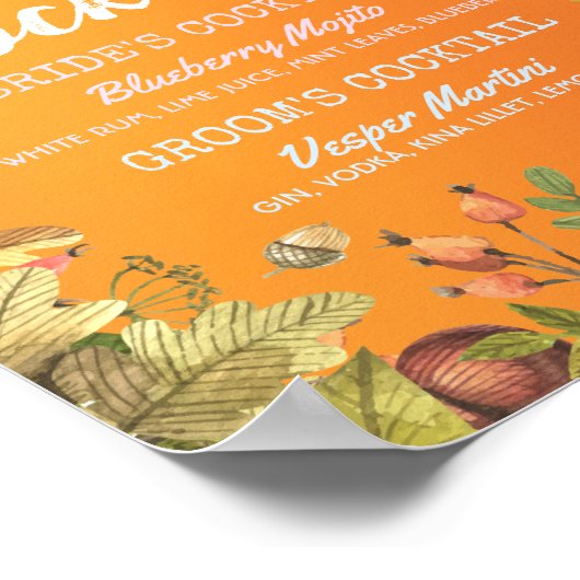 Poster Automne Mariage de automne Signature Cocktail Menu (Coin)