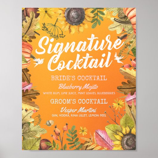 Poster Automne Mariage de automne Signature Cocktail Menu (Devant)