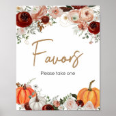 Poster Automne Marsala Bourgogne Floral Citrouilles Faveu (Devant)