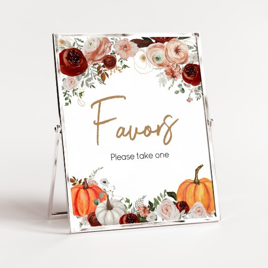 Poster Automne Marsala Bourgogne Floral Citrouilles Faveu
